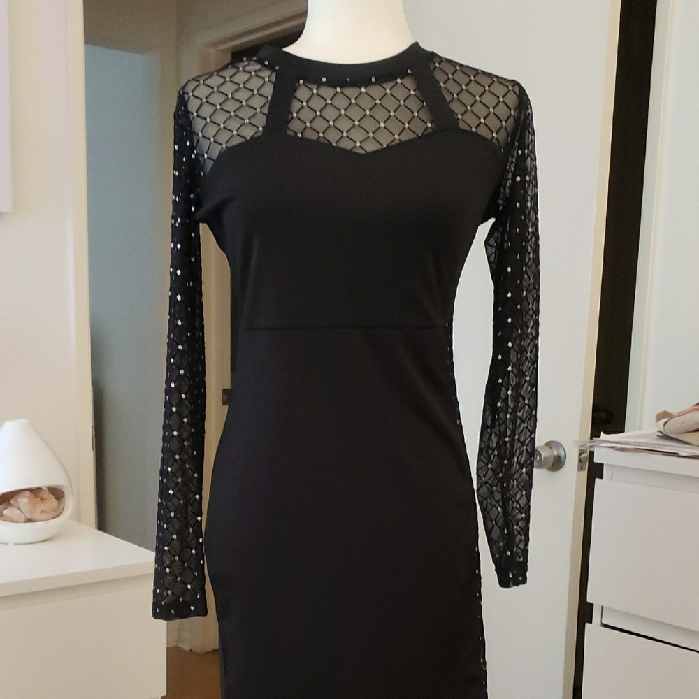 SHEIN Black Sweetheart Sheath Dress Long Sleeve